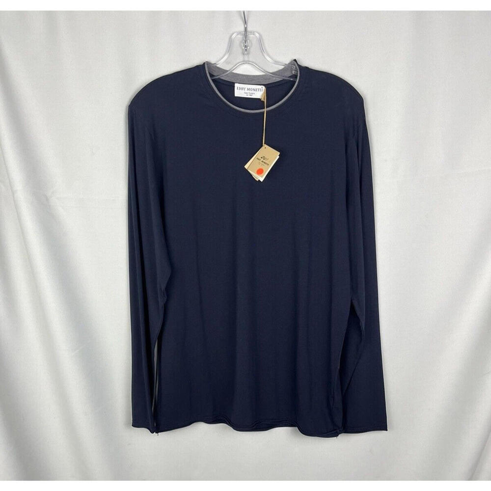 $295 Eddy Monetti Long Sleeve Cotton Shirt Navy Size 42 US L